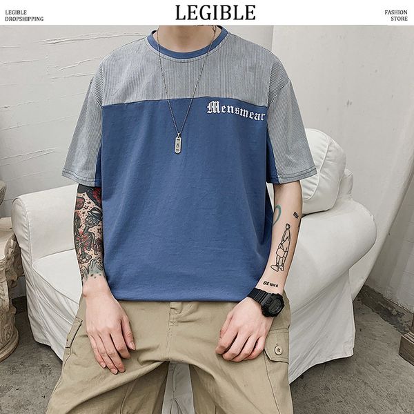 

разборчиво мода сыпучие негабаритные t shirt men 2020 лето новая корея мужчины tshirt свободный лоскутная японский tshirt мужской, White;black