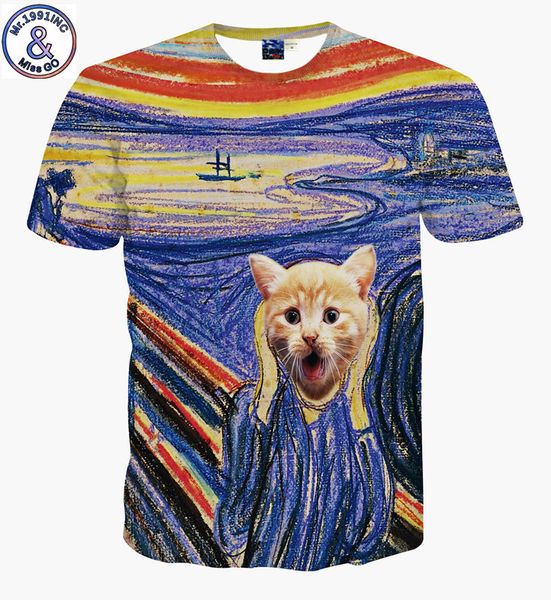 

mens designer 3dt shirt style creative sketch art humor mr. cat short t-shirt, White;black