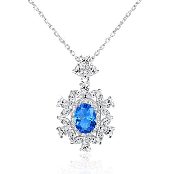 

великолепная big sapphire flower ожерелье для женщин стерлингового серебра 925 очаровательной топаз ожерелье свадебные изящные ювелирные изд, Silver