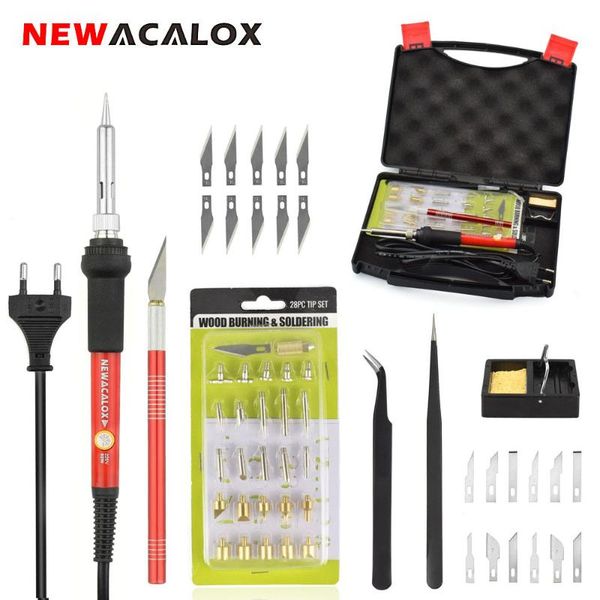 

newacalox 60w diy temp adjustable soldering wood burning pyrography pen kit embossing carving knife soldering iron tip tool box