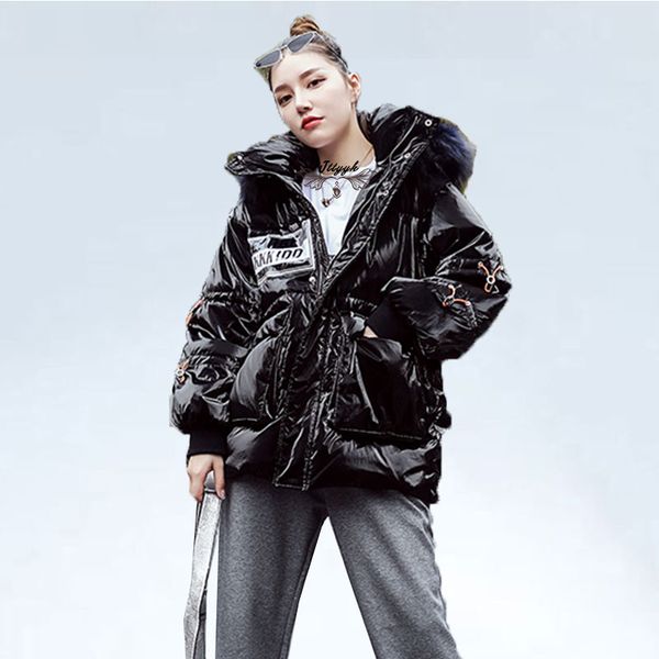 

new fashion winter cotton coats 2019 thicken parka short jacket warm outwear fur hooded bomber jackets oversize streetwear, Black