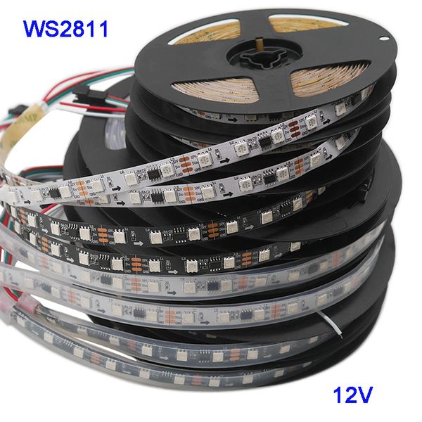 WS2811 Светодиодная лента 5M 30/60LEDs/M 2811 пикселей Программируемая индивидуальная адресная светодиодная лента WS2811 5050 RGB 12V Черная светодиодная лента