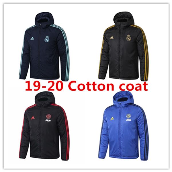 

19 20 real madrid cotton coat down jacket man united ronaldo hoodie tracksuits soccer outerwear clothes flamengo parka football winter coat, Gray;blue