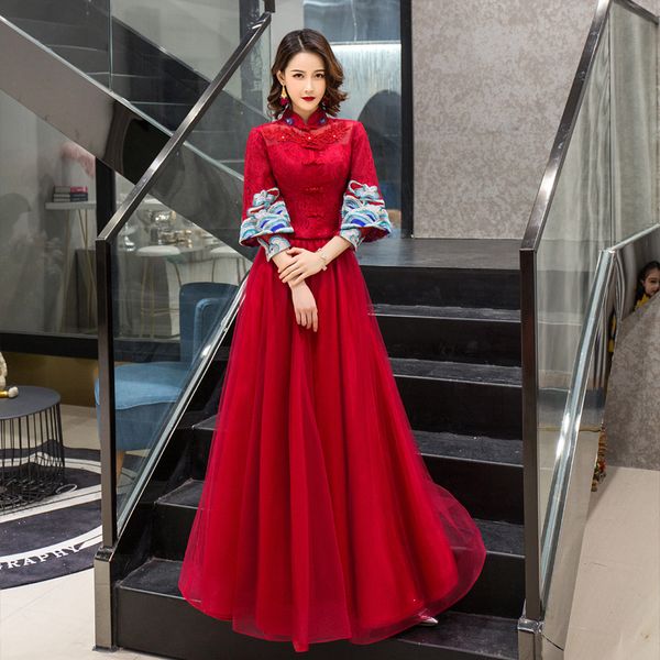 

party dresses xiuhe wedding dress bride 2021 autumn chinese toast clothing female long red evening style out, White;black