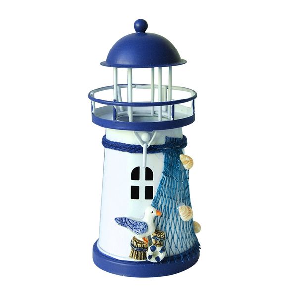 

mediterranean lighthouse iron candle candlestick blue white home table decor wedding gift iron romantic home decor