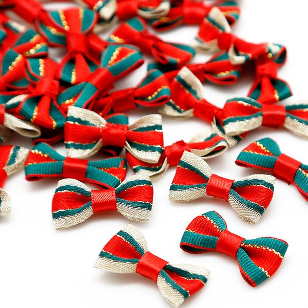 200 pz rosso / verde nastro di raso fiocchi per cucire natale bow tie decorazione partito fatto a mano / casa / indumento / decorazione dei capelli 3x1,5 cm