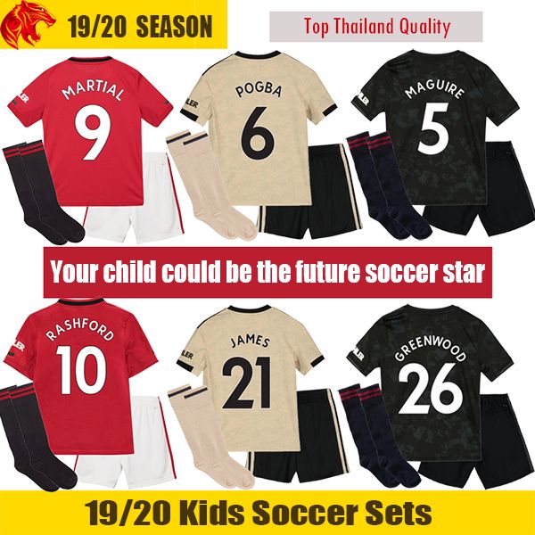 

2019 2020 Man UTD RASHFORD Kids Kit 19 20 Manchester POGBA United MARTIAL Kids Soccer Sets JAMES GREENWOOD Children Football Uniforms