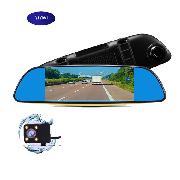 

full hd 1080p car dvr camera auto 7 inch rearview mirror digital video recorder dual lens registratory camcorder