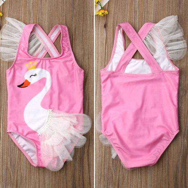 

emmababy toddler kids baby girl swimwear cartoon swan tulle lovely swimsuit bikini set bathing suit bikini children's swimwear