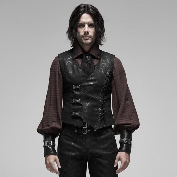 

punk rave men steampunk mottled stripes vest punk slim fit irregular hem sleevelss fashion short waistcoat, Black;white