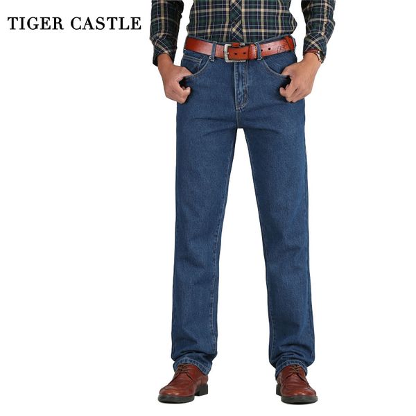 

tiger castle men cotton straight classic jeans baggy plus size spring autumn men's denim pants straight designer trousers male, Blue