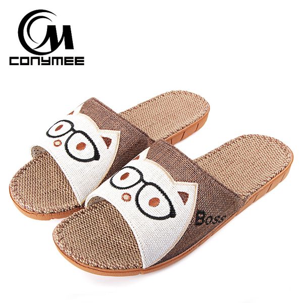 

conymee summer shoes sandals men 2018 fashion indoor home slippers flax zapatos hombre flat shoe slipper casual male sneakers, Black