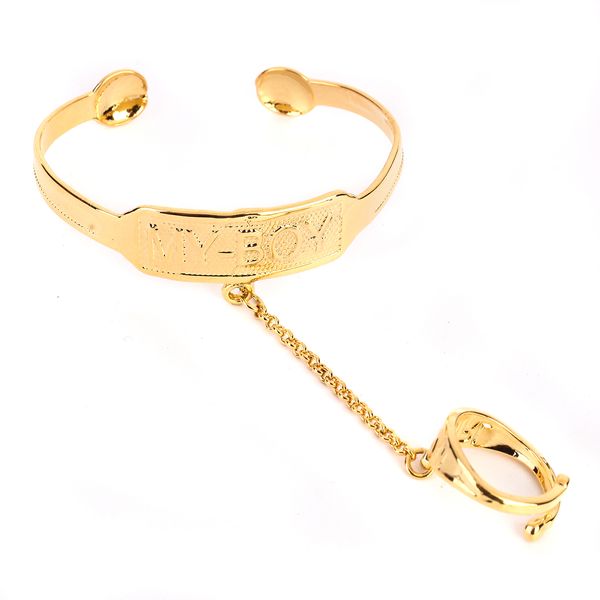 Neue Baby Kinder Gold gefüllt vergoldet Armreifen verstellbare Hand Armbänder Geschenk schöne Skulptur Schmuck mit Ring