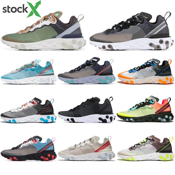 

sock 2020 new sports sneakers react element 55 87 men women running shoes script bred anthracite se camo orange tint sand trainers