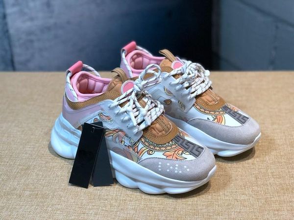 

2019 New Fashion Top Quality Chain Reaction Mens Womens Designer Casual Shoes Flowers Embroidery Platform Sneakers Ladies Trainers