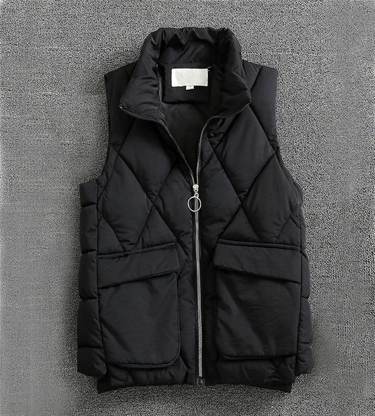 

women sleeveless autumn winter coat pockets jacket zipper vest female slim vest warm waistcoat basic jacket coat outwear, Black;white