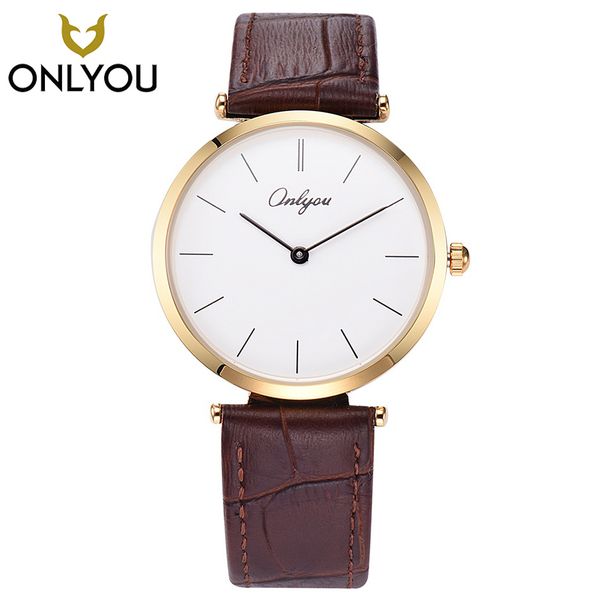 

onlyou simple women watch black leather band ladies fashion casual men watches lovers business for boys clock, Slivery;brown