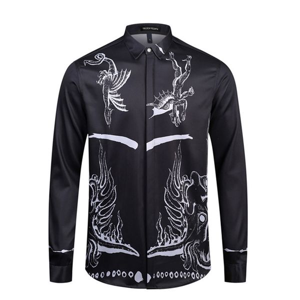 

freddie mercury new devilman dragon devil print shirts angel wings long sleeve classic black blouse death angel shirt men, White;black