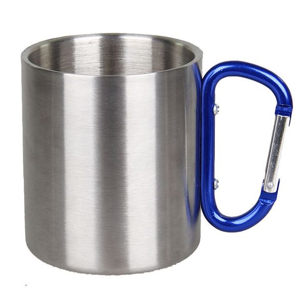 

220ml stainless steel cup camping traveling outdoor cup double wall mug with carabiner hook handle outdoor camping equipment