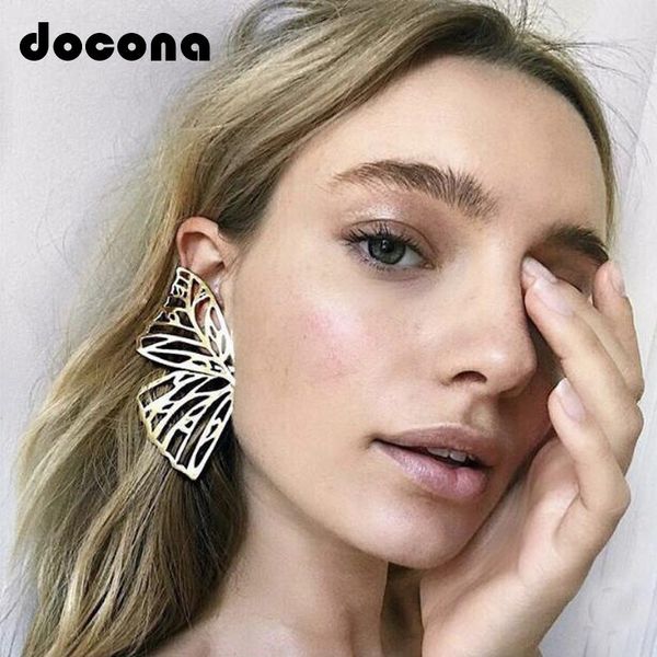 

docona gold silver hollow butterfly drop dangle earring for women metal big wing pendant earring statement jewelry brincos 6218