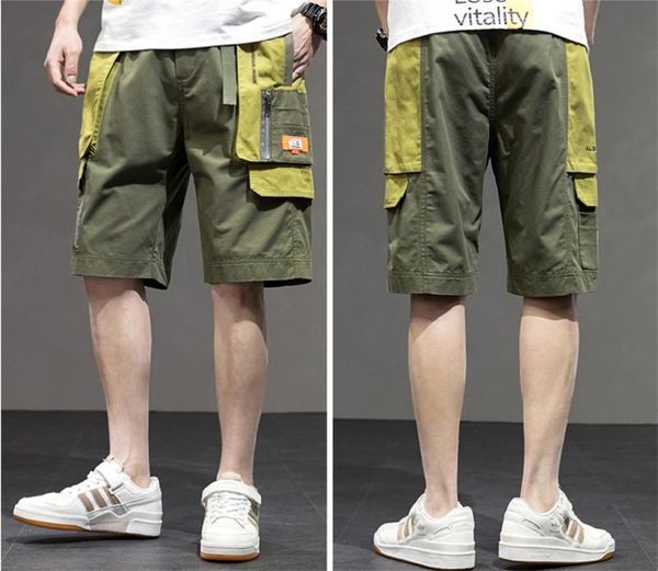 

мужские дизайнерские карманные грузовые шорты длиной до колен шнурок лоскутные шорты прямые середины талии контрастного цвета свободные шорт, White;black