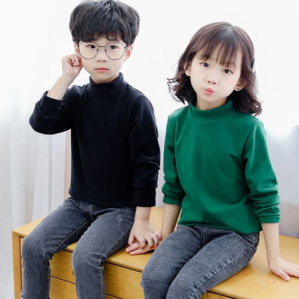 

children clothes long sleeve toddler blouse kids girl pure cotton soft half-high collar white shirt boy basic bottoming blouse, White;black
