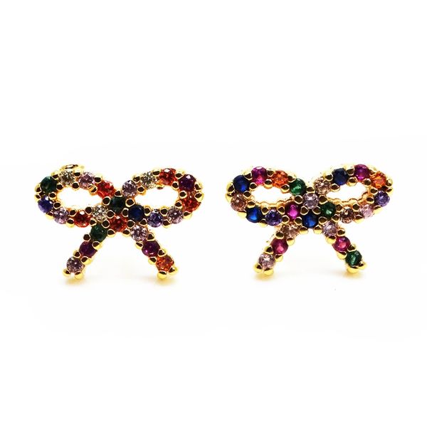 

модные серьги-гвоздики в стиле бантом позолоченные pave rainbow cz серьги леди ювелирные изделия micro pave циркон серьги, White