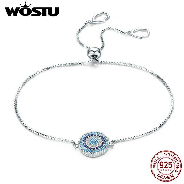 

wostu new luxury real 925 sterling silver blue lucky circle chain bracelet for women fashion jewelry gift cqb005, Golden;silver