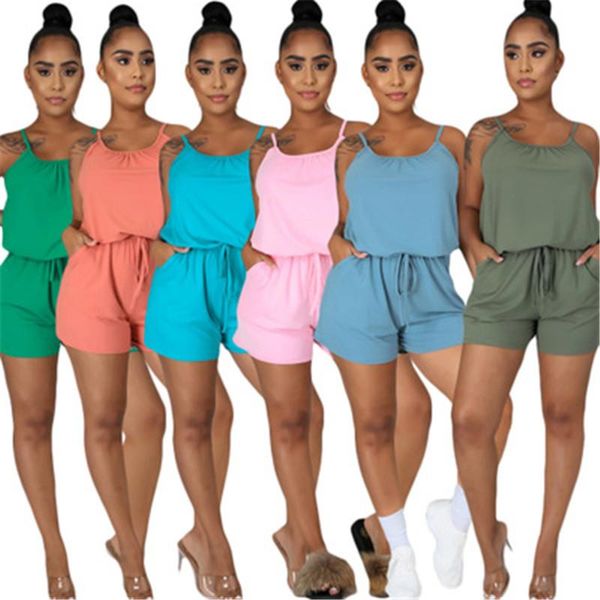

suspender shorts womens sets designer fashion solid color loose casual sport sleeveless female rompers suits womens clothing tracksuits, Gray