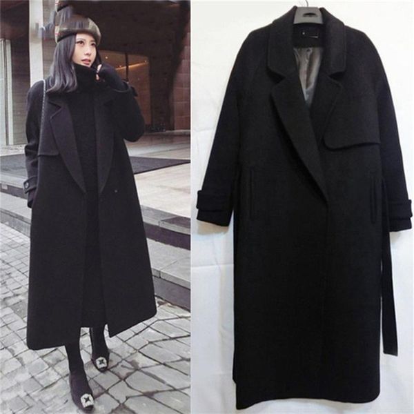 

fashion women wool blend female long autumn and winter slim coat women long-sleeved casual medium long slim overcoat #4n20, Black