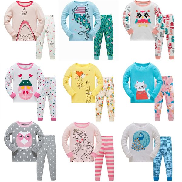 

animal baby girls pajamas suits 3 4 5 6 7 8 years children clothes sets girl clothes sets t-shirts pant sleepwear 100% cotton, Blue;red