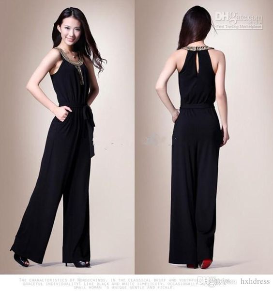 

2019 new wholesale elegant slim noble black jumpsuits with beaded evening / formal dresses, Black;red