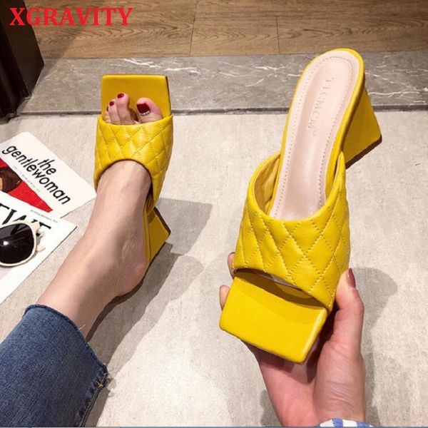 

xgravity new lady mules women slipper summer diamond square toe ladies sandals rhombus new stiletto dress shoes slides b161, Black