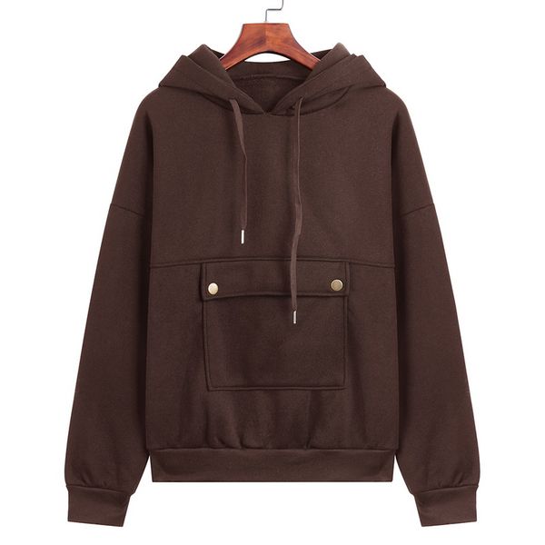 

laamei women big pocket sweatshirts female long sleeved fleece hooded hoodie women long sleeve solid color hoody, Black