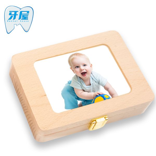 

ya wu wooden p frame girl's and boy's baby lanugo baby teeth box children english japanese fetal hair teeth storage box gift, Slivery;golden