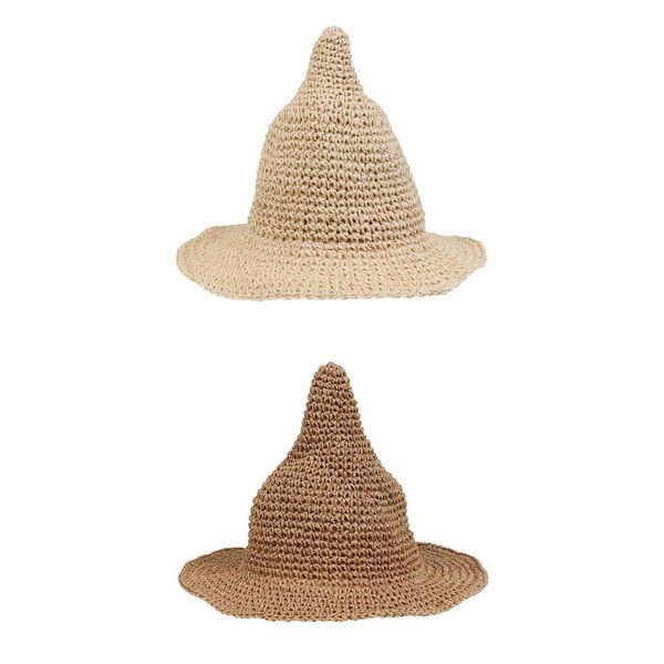 

2pieces kids children steeple wide brim straw hat visor baby sun cap, Yellow