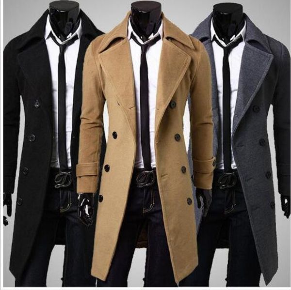 

мужская одежда конструктора плащи бесплатная доставка зима новый мода однобортный кашемира куртки пальто мужчины шинель casacos, Tan;black