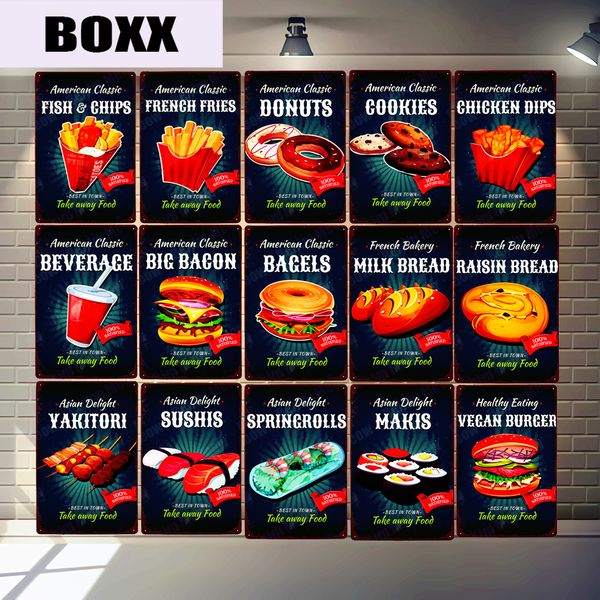 

hamburger bagels pizza vintage metal tin sign pub cafe home bar decor restaurant billboard sushis kebab wall art poster mn108