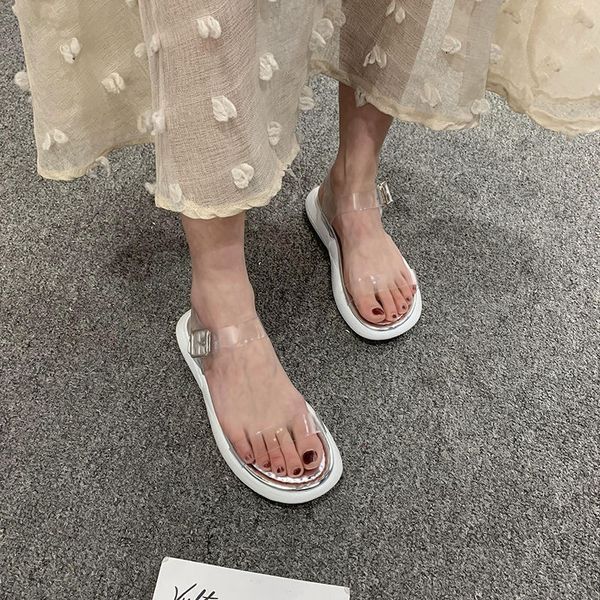 

2020 summer new sandals wild fairy red beach transparent students receive female platform korean sandals-music of the tide, Black