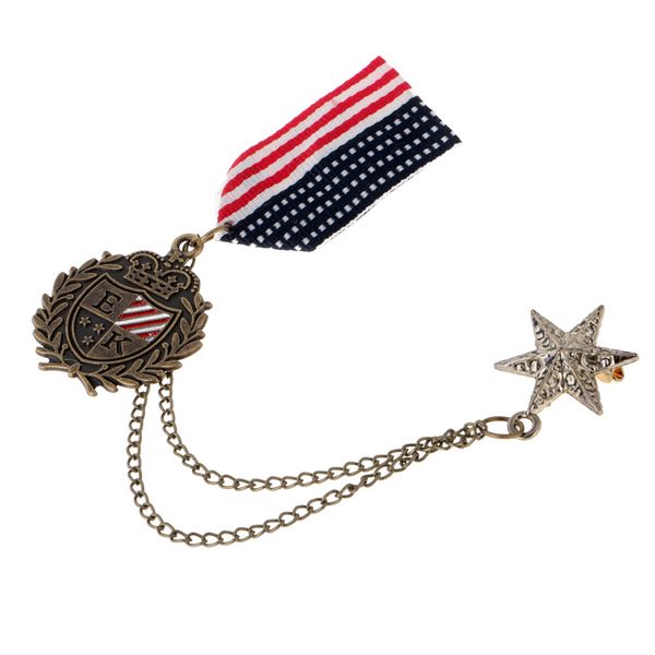 

vintage navy style hexagram medal chain brooch lapel pin jewelry, Gray