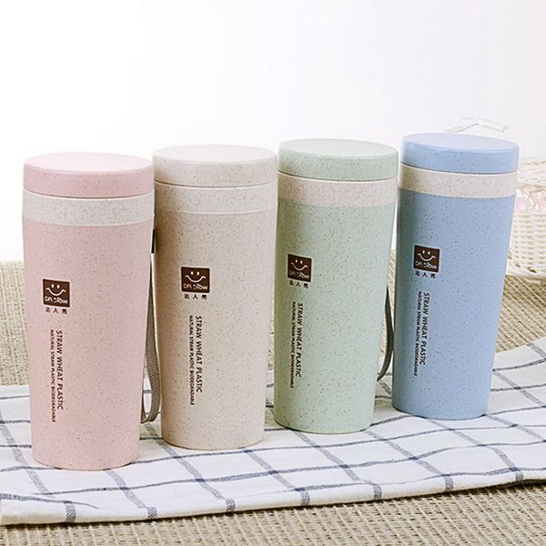 

300 мл портативный двухслойная бутылка здорового пшеницы кубок простой бутылки воды студент кубок прямой соломы с крышкой кофе бутылки 4 цве