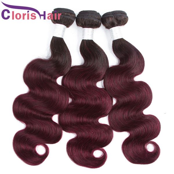 Consegna veloce 1B 99J Borgogna peruviana vergine dell'onda del corpo tessuto dei capelli fasci di capelli umani colorati tessitura 3pc due toni vino rosso Ombre estensioni