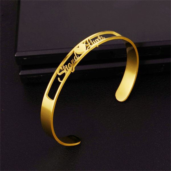 

custom hollow out personalized name & words open cuff bangle & bracelets for women men stainless steel jewelry wedding bridesmaid gifts, White