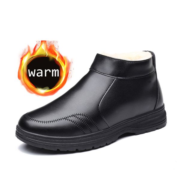 

warm leather ankle men boots snow shoes autumn winter fur plush classic male casual boot sneakers footwear, Black