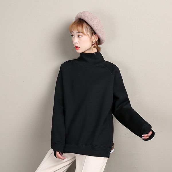 

women's hoodies & sweatshirts feibai winter brushed and thick sweater women pullover hoodless lambskin student jacket warm loose korean, Black