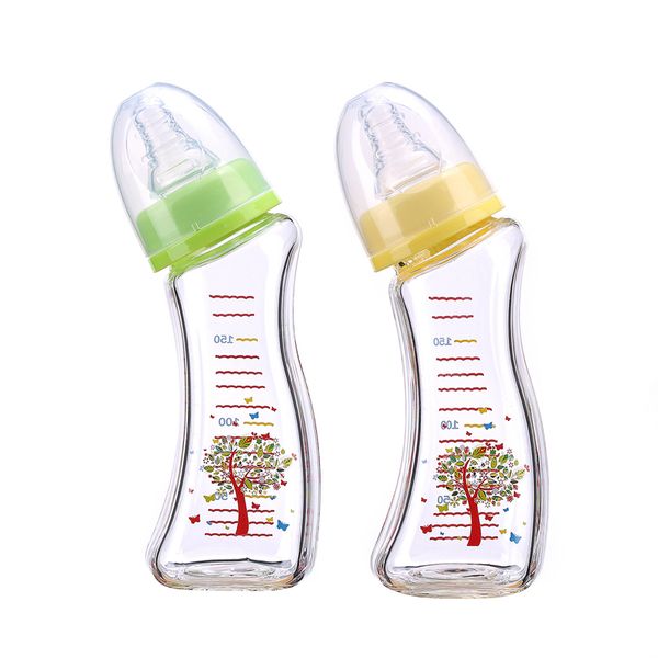 

150ml anti-fall high boron silicon glass baby bottle arc bottle breast milk realsense nipple mother and baby feeding tool contains scale