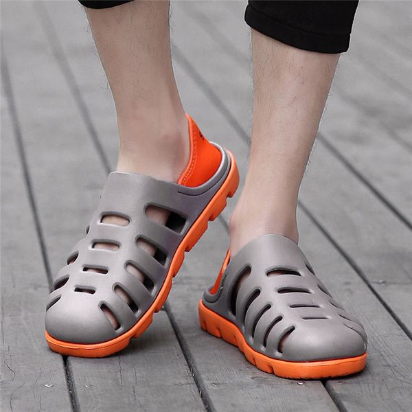 

2019 men flat breathable light slippers summer fashion classic casual hole shoes beach sandal flip flops shoes #40, Blue;gray