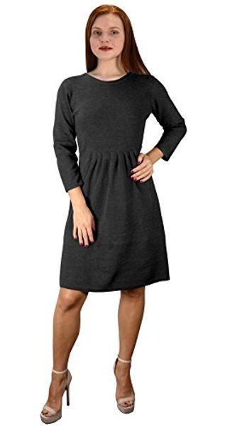 

peach couture pleated empire waist 3/4 sleeve flare dress, Black;gray