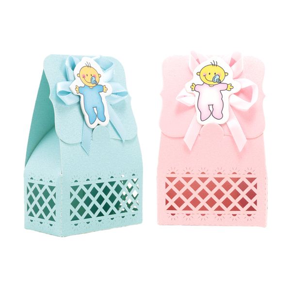 

12pcs/set baby girl and boy candy box blue pink diy cute gift bag paper for baby shower party decoration