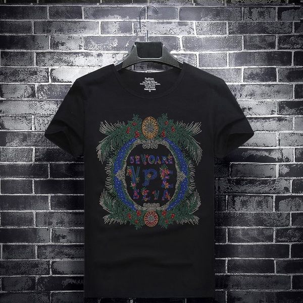 

2019 стразы цветочные футболки мужская мода одежда streetwear с коротким рукавом o шея модальные хлопок тонкий tshirts camisetas hombre, White;black